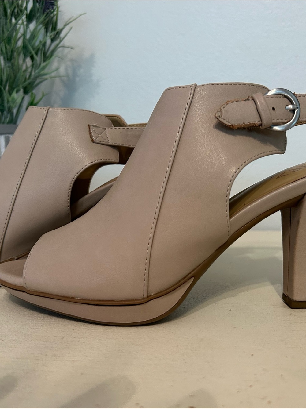 Naturalizer Nude/Blush Peep-Toe Block Heel Sandals